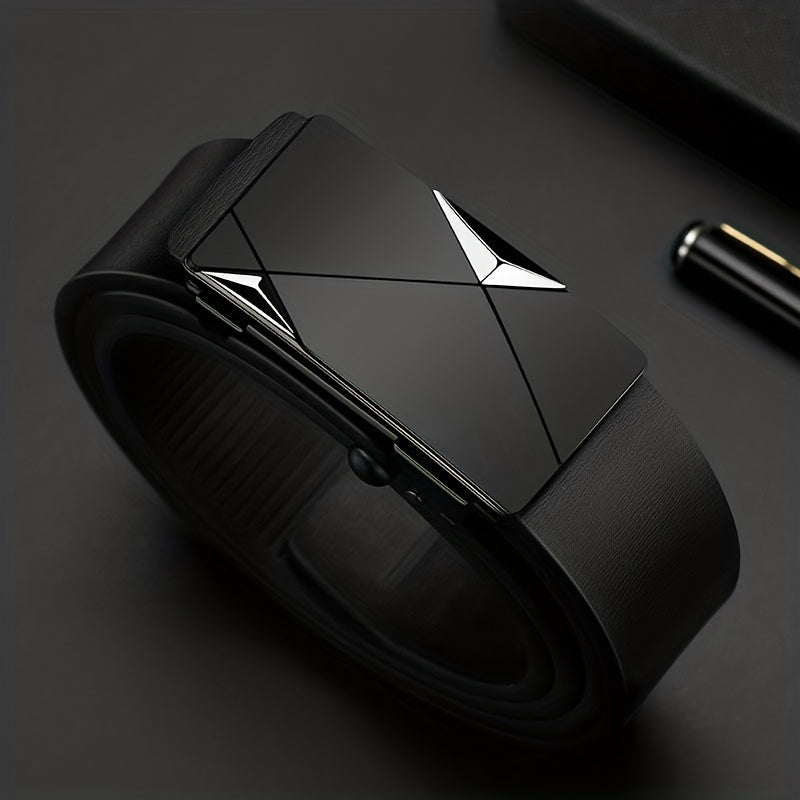 Genuine Leather Men's Belt Automatic Buckle Adjustable Dress Casual
