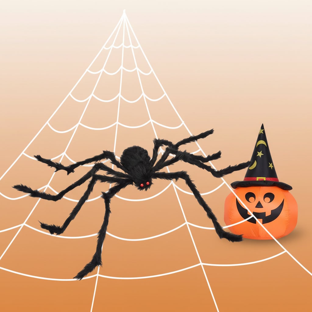 Ragno gigante di Halloween snodabile con occhi rossi e ragnatela elastica