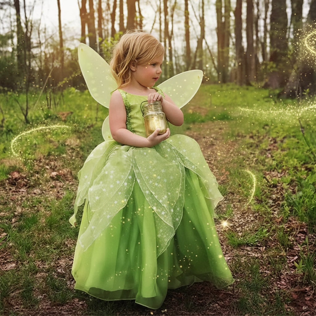 Girls Fairy Princess Halloween Costume Dress Wings Tiara Set