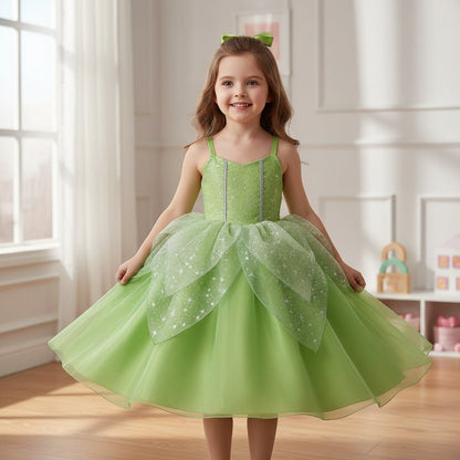 Girls Fairy Princess Halloween Costume Dress Wings Tiara Set