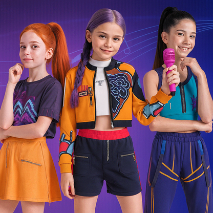 Halloween-hiphopdansekostume til piger med crop top, shorts og joggingbukser