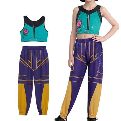 Halloween-hiphopdansekostume til piger med crop top, shorts og joggingbukser