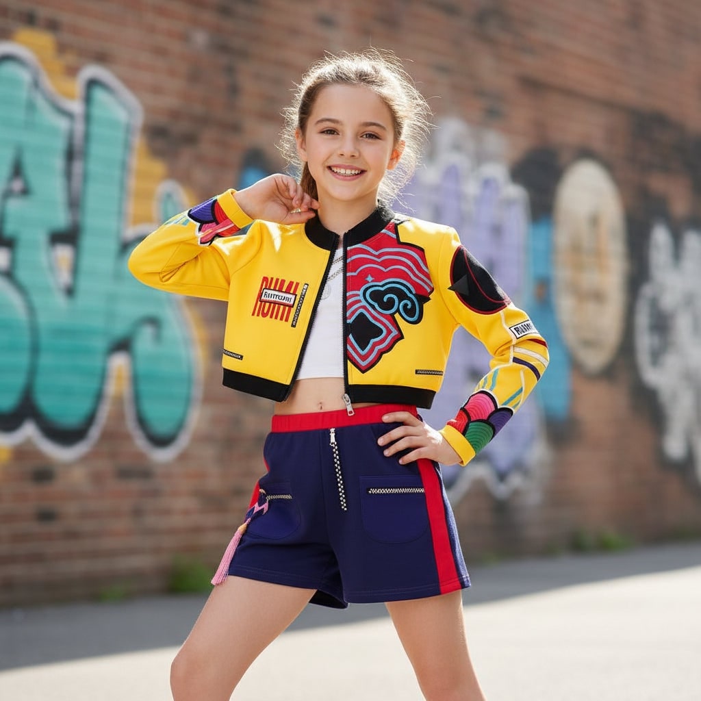 Halloween-hiphopdansekostume til piger med crop top, shorts og joggingbukser