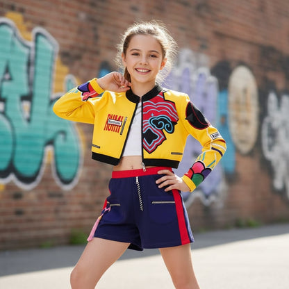 Halloween-hiphopdansekostume til piger med crop top, shorts og joggingbukser