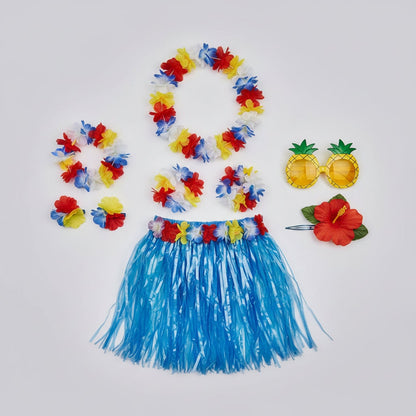 Girls Halloween Hula Skirt Costume Set for Four with Flower Accessories