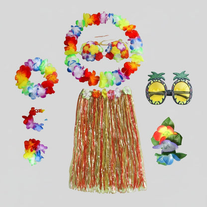 Girls Halloween Hula Skirt Costume Set for Four with Flower Accessories