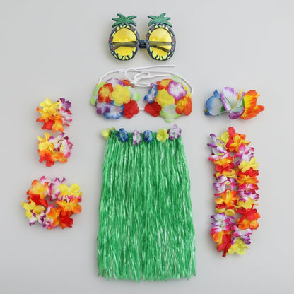 Girls Halloween Hula Skirt Costume Set for Four with Flower Accessories
