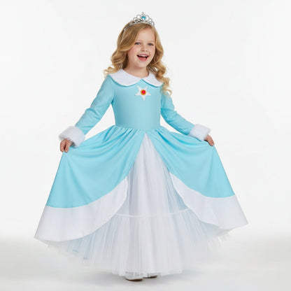 Girls Ice Princess Halloween Costume Dress Crown Wand Set