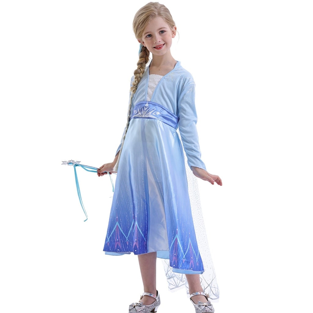 Girls Ice Princess Halloween Dress With Sparkling Cape Costume Set