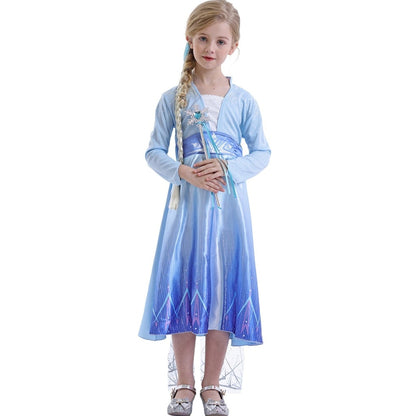 Girls Ice Princess Halloween Dress With Sparkling Cape Costume Set