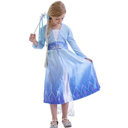 Girls Ice Princess Halloween Dress With Sparkling Cape Costume Set