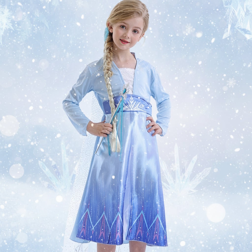 Girls Ice Princess Halloween Dress With Sparkling Cape Costume Set