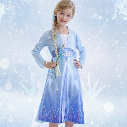 Girls Ice Princess Halloween Dress With Sparkling Cape Costume Set