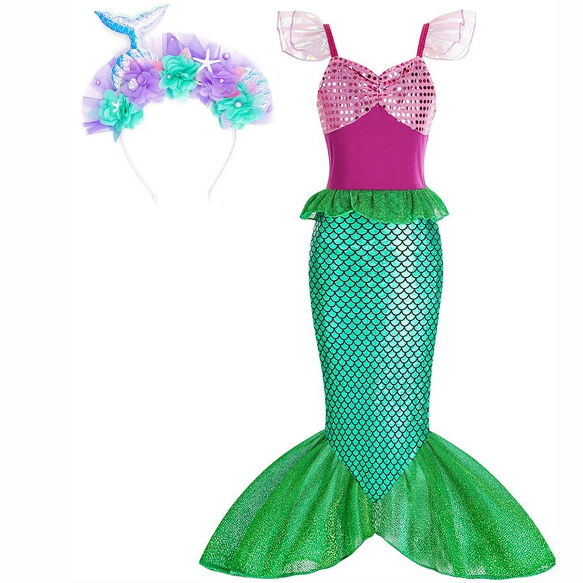 Girls Mermaid Dress Costume Glitter Style Dress Up Outfit