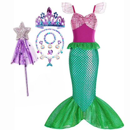 Girls Mermaid Dress Costume Glitter Style Dress Up Outfit