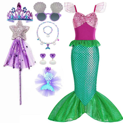 Girls Mermaid Dress Costume Glitter Style Dress Up Outfit