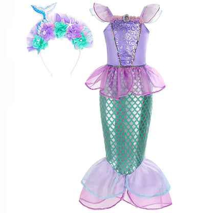 Girls Mermaid Dress Costume Glitter Style Dress Up Outfit