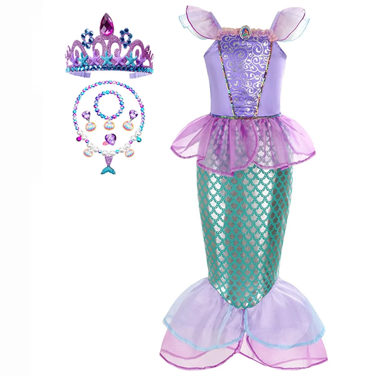 Girls Mermaid Dress Costume Glitter Style Dress Up Outfit