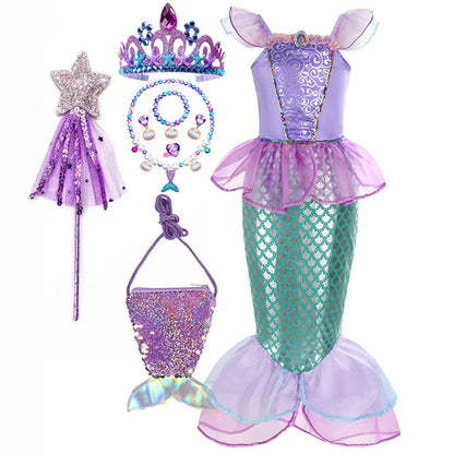 Girls Mermaid Dress Costume Glitter Style Dress Up Outfit