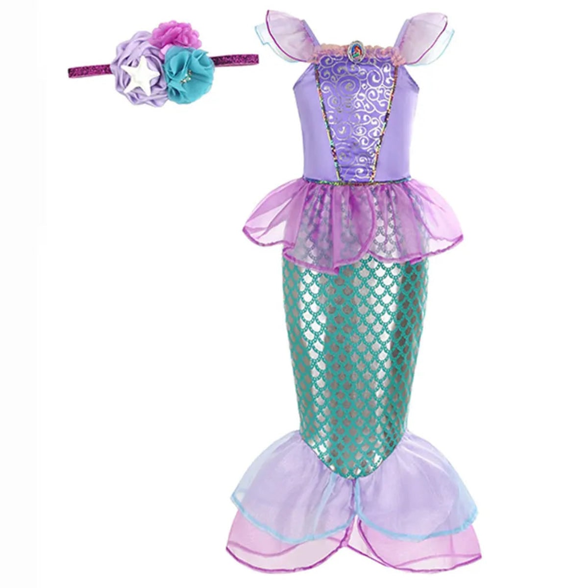 Girls Mermaid Dress Costume Glitter Style Dress Up Outfit