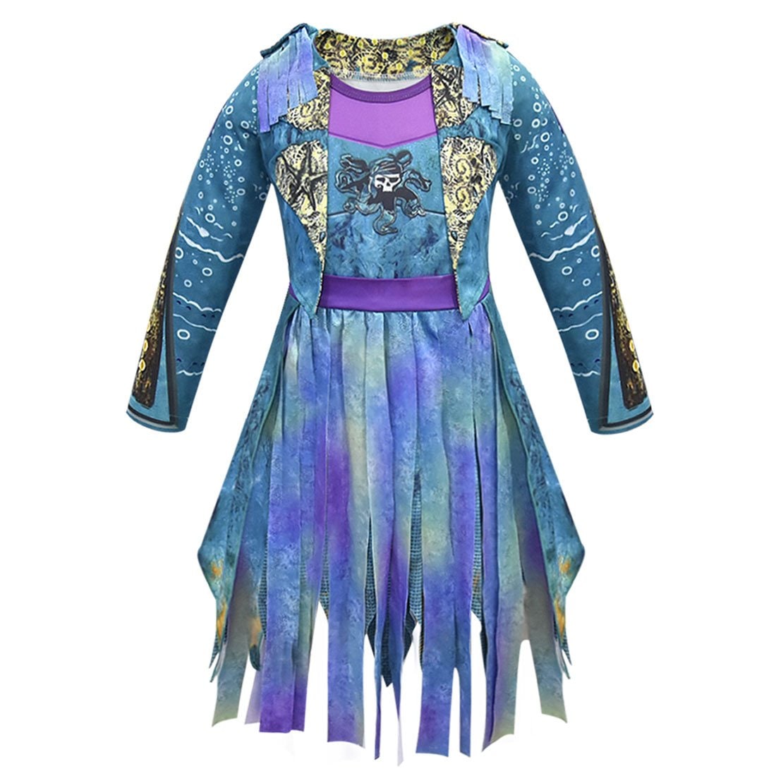 Girls Pirate Halloween Costume Dress With Optional Hat Wig Gloves