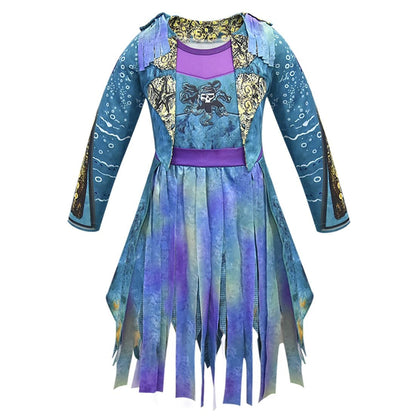 Girls Pirate Halloween Costume Dress With Optional Hat Wig Gloves