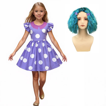 Vestito da costume di Halloween a pois per bambine con maniche a volant e outfit da festa
