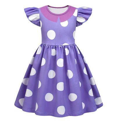 Vestito da costume di Halloween a pois per bambine con maniche a volant e outfit da festa