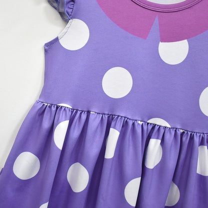 Vestito da costume di Halloween a pois per bambine con maniche a volant e outfit da festa