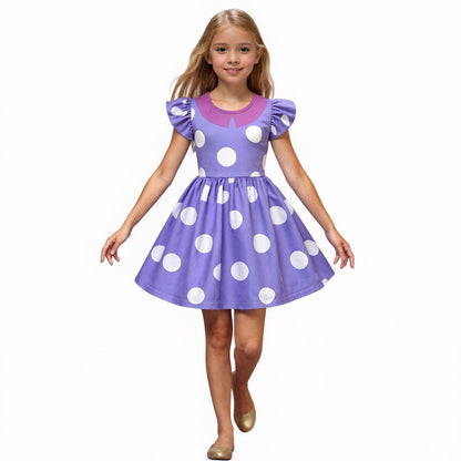 Vestito da costume di Halloween a pois per bambine con maniche a volant e outfit da festa