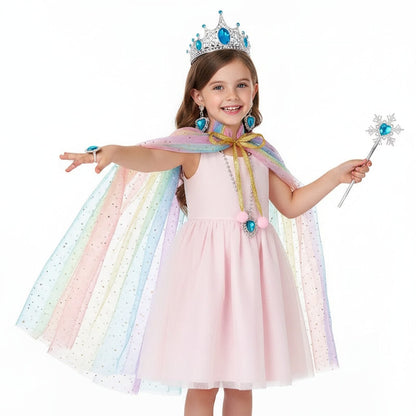 Set di costume da principessa per bambine, mantello, tiara, collana e bracciale
