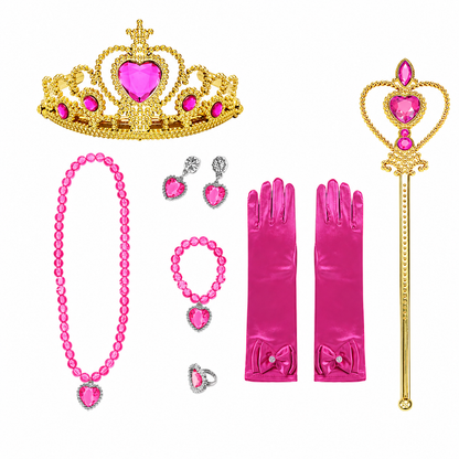 Girls Princess Halloween Costume Dress Crown Gloves Wand Set