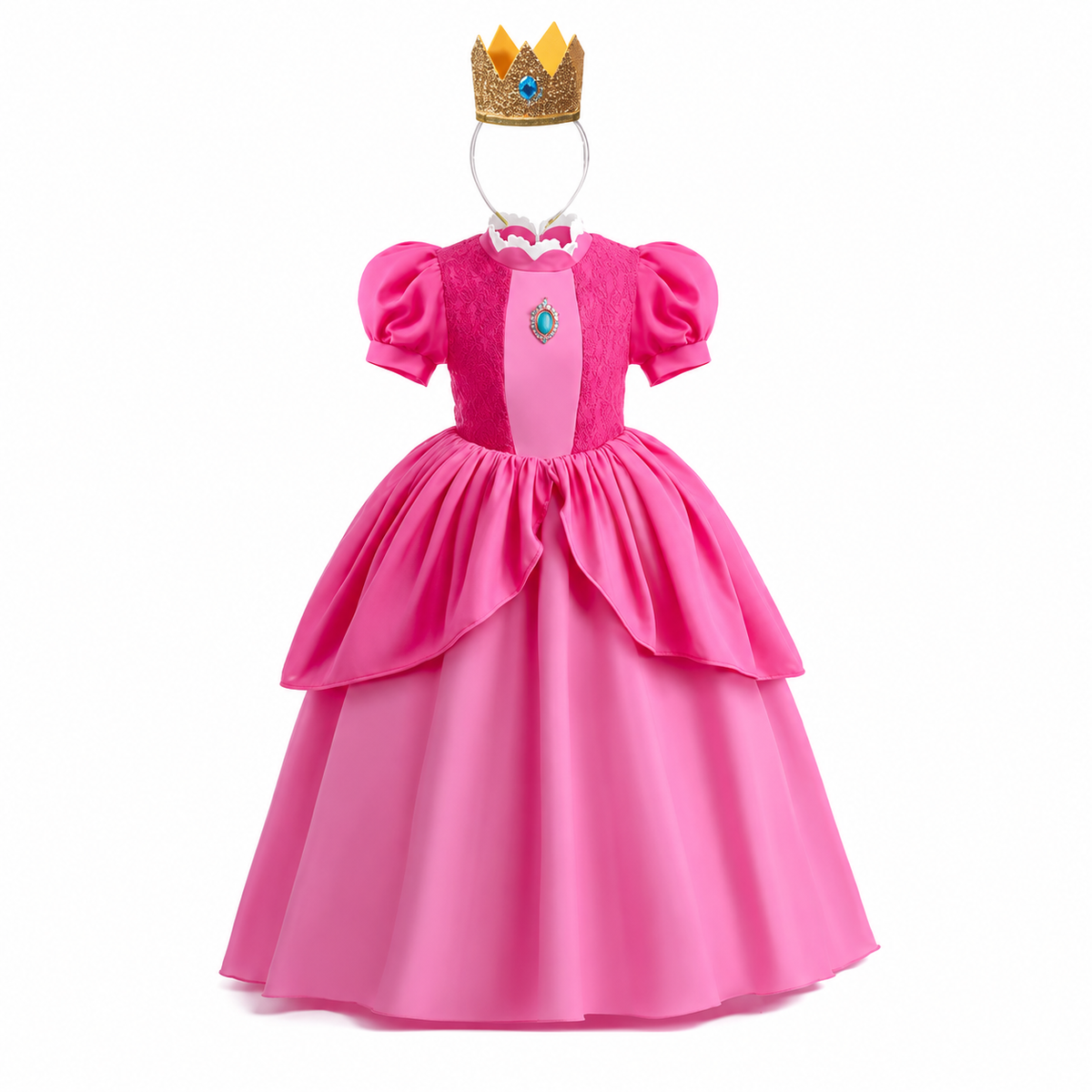 Girls Princess Halloween Costume Dress Crown Gloves Wand Set