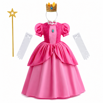 Girls Princess Halloween Costume Dress Crown Gloves Wand Set