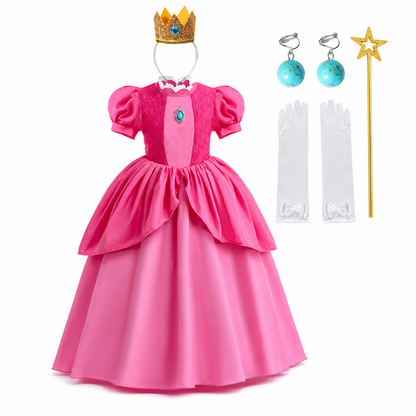 Girls Princess Halloween Costume Dress Crown Gloves Wand Set