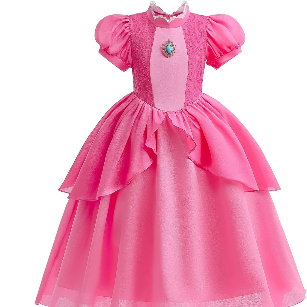 Girls Princess Halloween Costume Dress Crown Gloves Wand Set