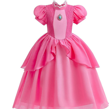 Girls Princess Halloween Costume Dress Crown Gloves Wand Set