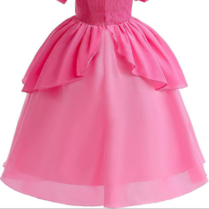 Girls Princess Halloween Costume Dress Crown Gloves Wand Set