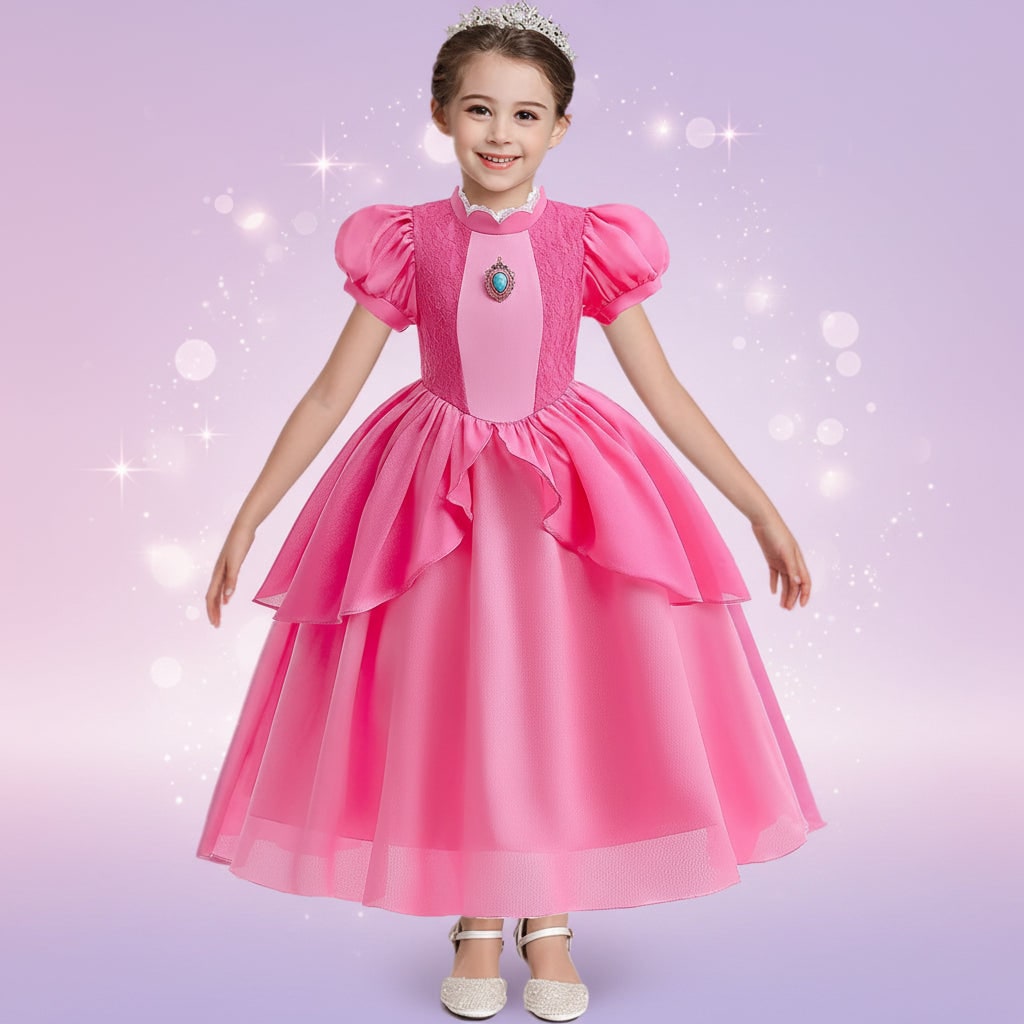 Girls Princess Halloween Costume Dress Crown Gloves Wand Set