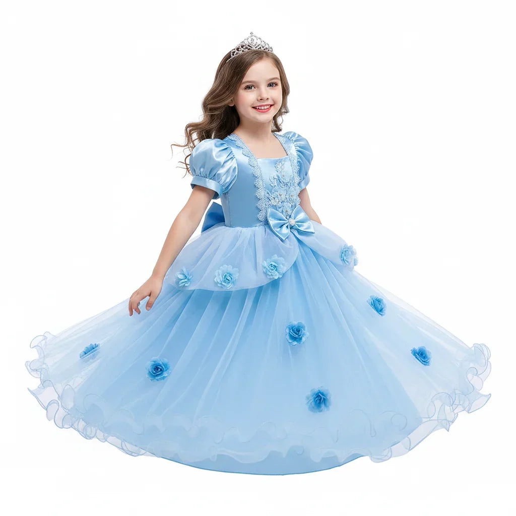 Girls Princess Lace Dress Halloween Costume Party Gown For Kids