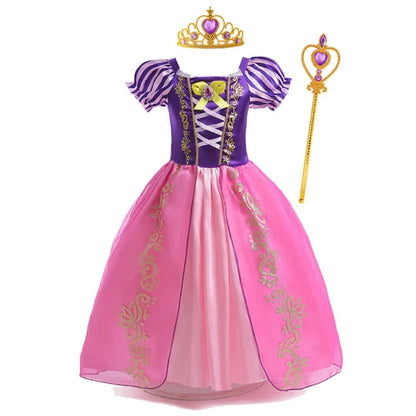 Girls Princess Puff Sleeve Halloween Costume Dress Party Outfit