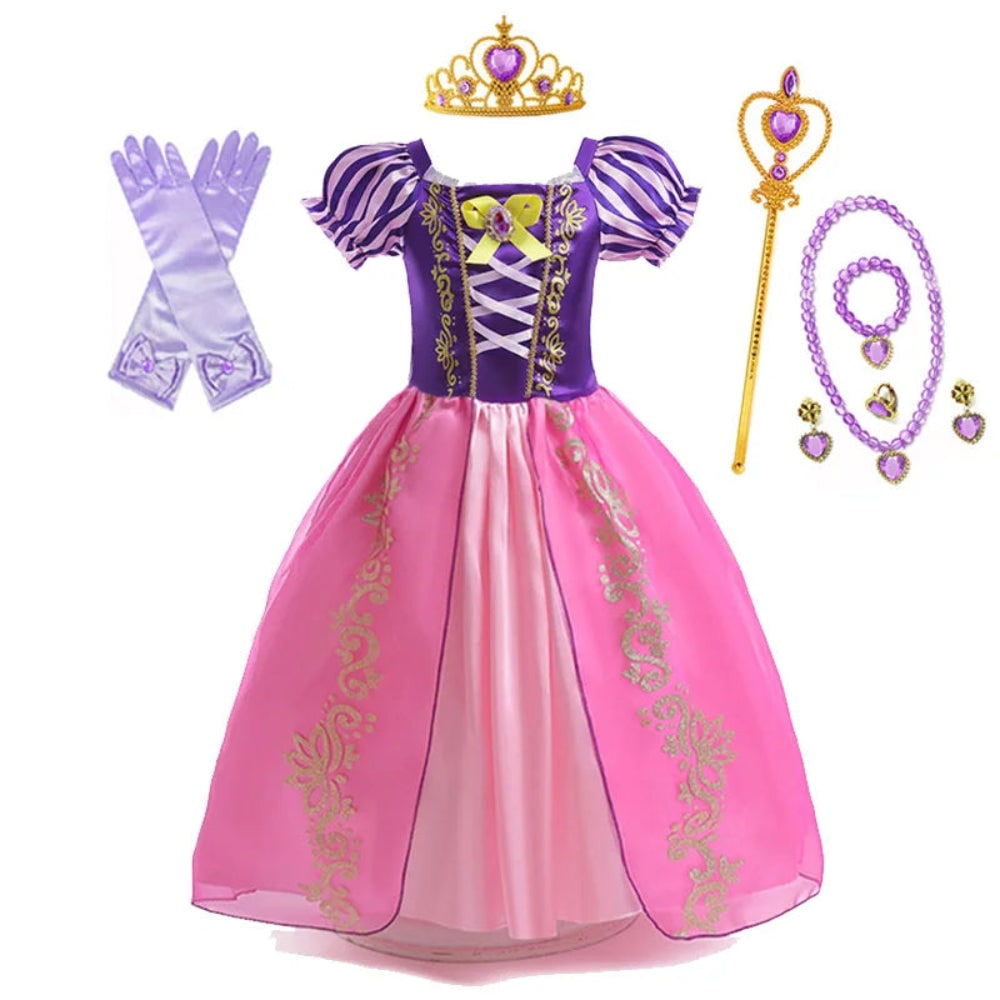 Girls Princess Puff Sleeve Halloween Costume Dress Party Outfit