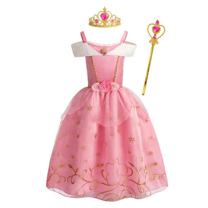 Girls Princess Puff Sleeve Halloween Costume Dress Party Outfit
