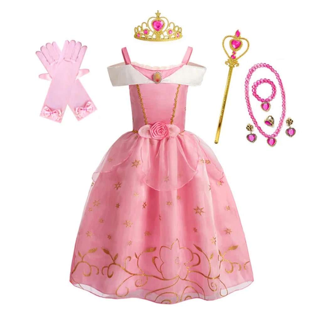 Girls Princess Puff Sleeve Halloween Costume Dress Party Outfit