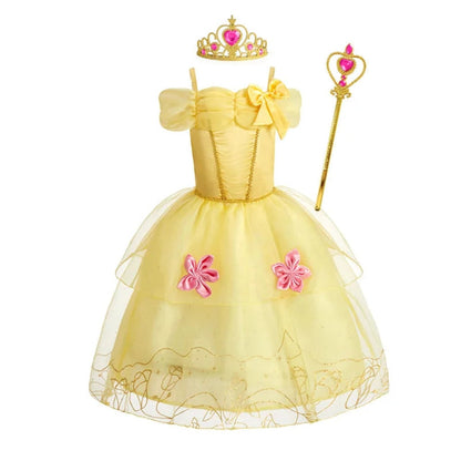 Girls Princess Puff Sleeve Halloween Costume Dress Party Outfit