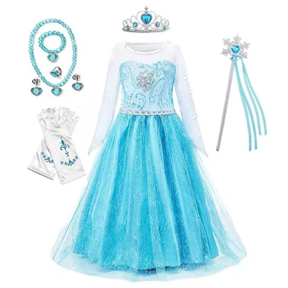 Girls Princess Puff Sleeve Halloween Costume Dress Party Outfit