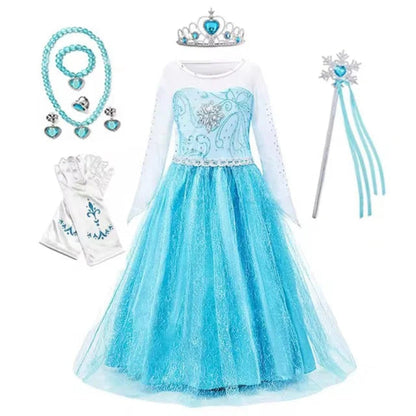 Girls Princess Puff Sleeve Halloween Costume Dress Party Outfit