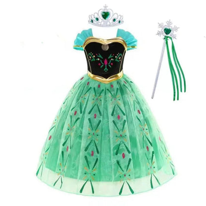 Girls Princess Puff Sleeve Halloween Costume Dress Party Outfit