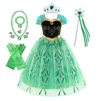 Girls Princess Puff Sleeve Halloween Costume Dress Party Outfit