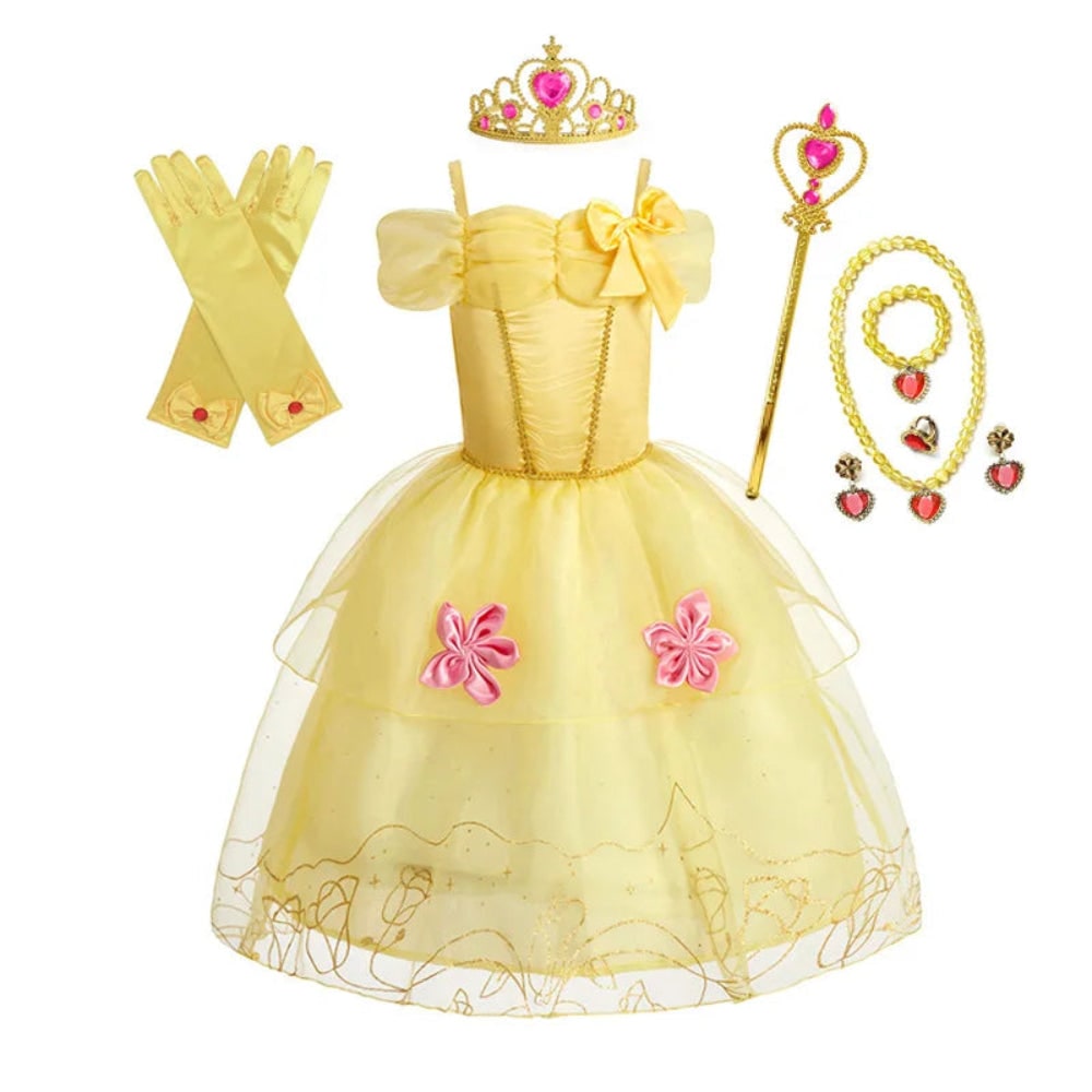 Girls Princess Puff Sleeve Halloween Costume Dress Party Outfit